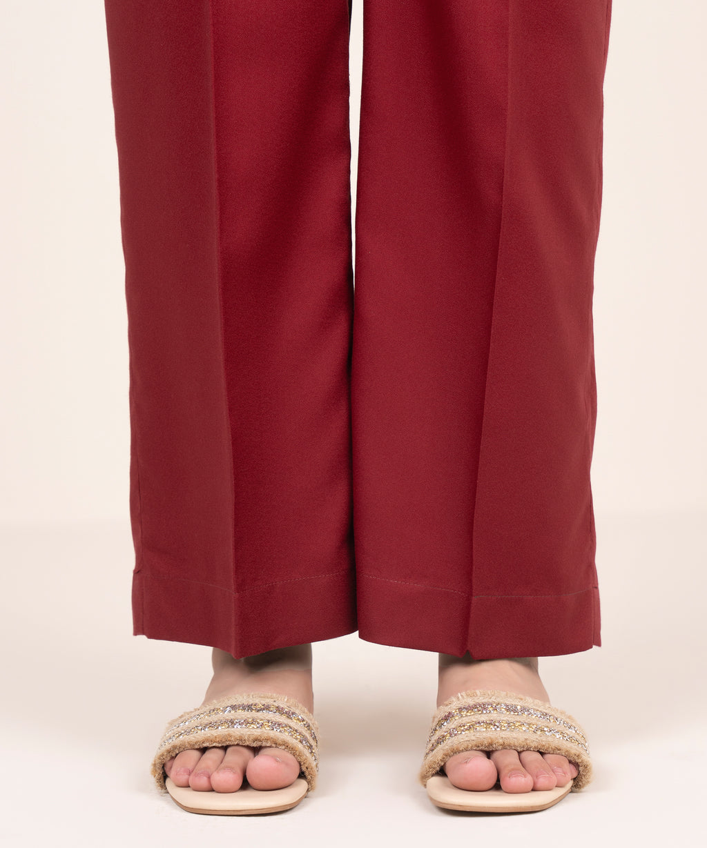 Women's RTW Dobby Maroon Solid Straight Pants