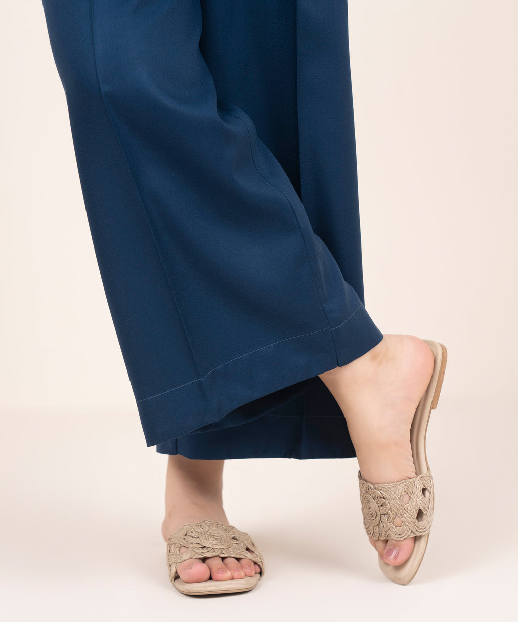 Women's RTW Dobby Blue Solid Wide Culotte