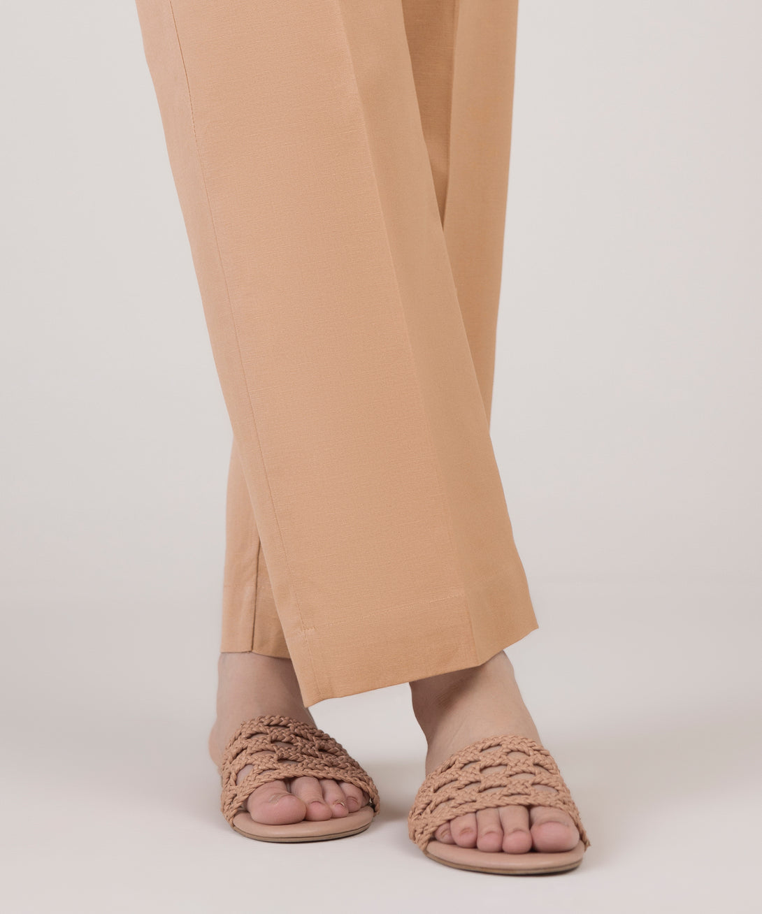 Women's RTW Cotton Linen Pink Solid Straight Pants