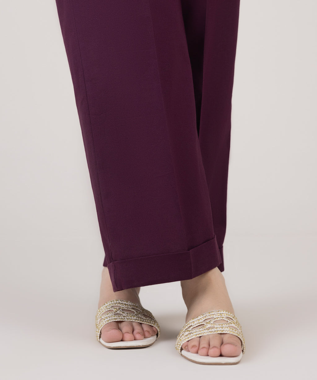 Women's RTW Cotton Linen Purple Solid Straight Pants