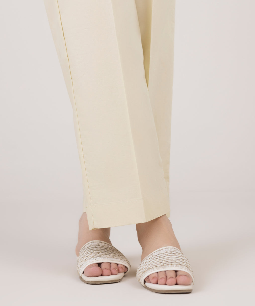Women's RTW Cotton Linen Beige Solid Straight Pants