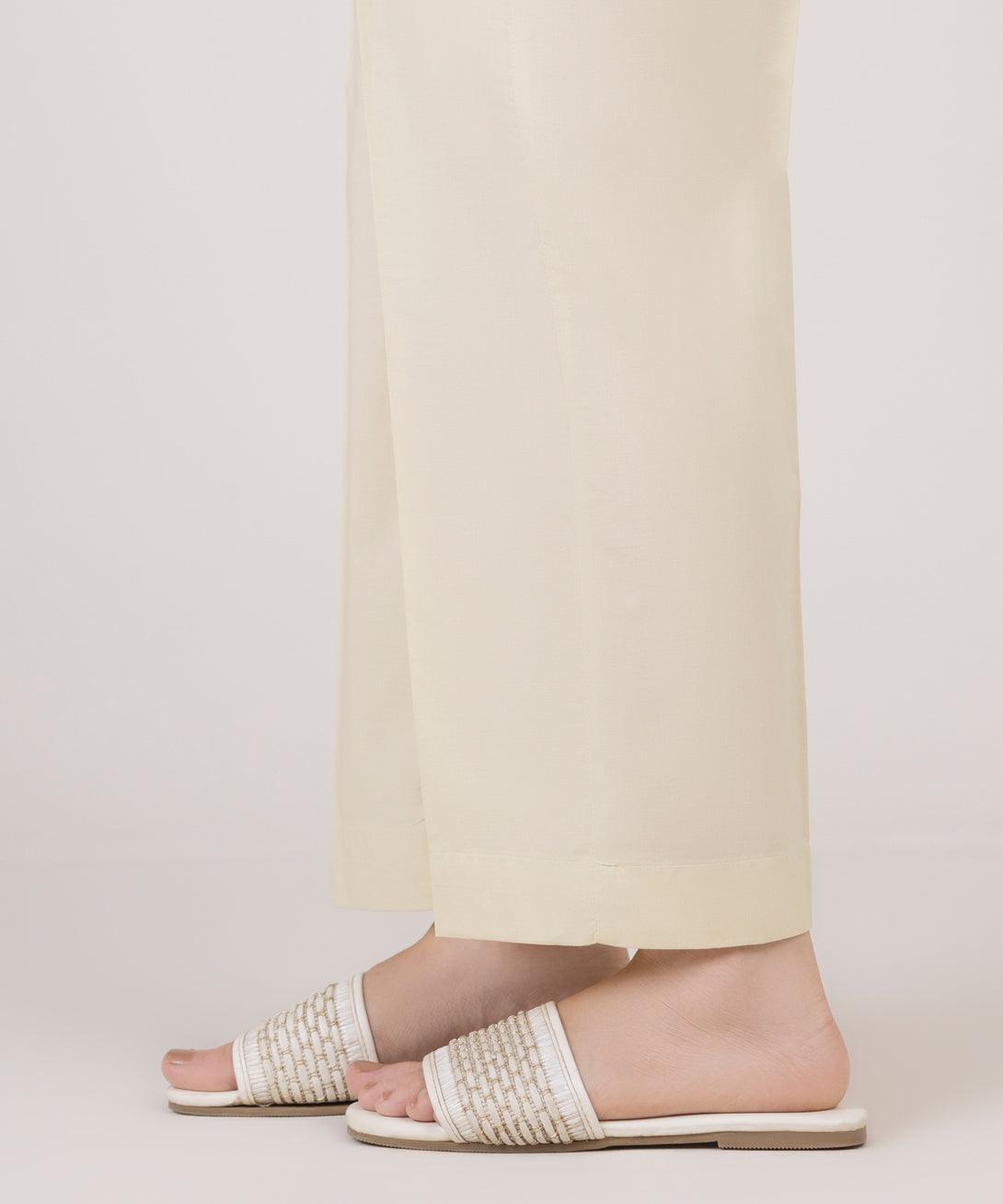 Women's RTW Cotton Linen Beige Solid Straight Pants