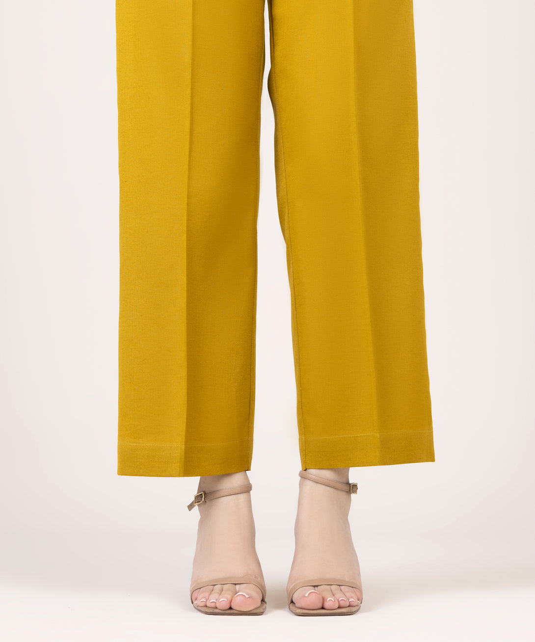 Women's RTW Cotton Linen Yellow Solid Straight Pants