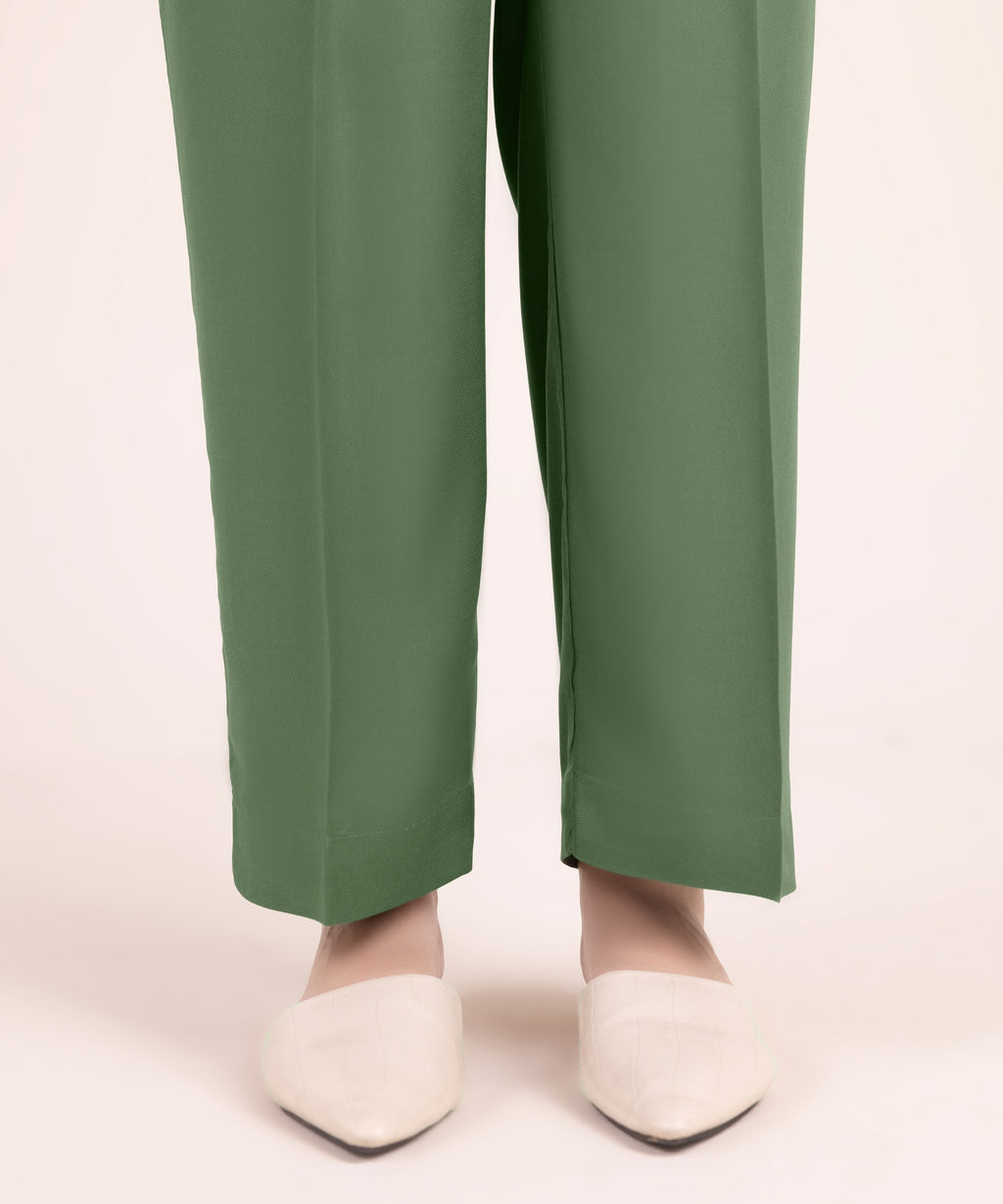 Women's RTW Bedford Solid Green Straight Pants