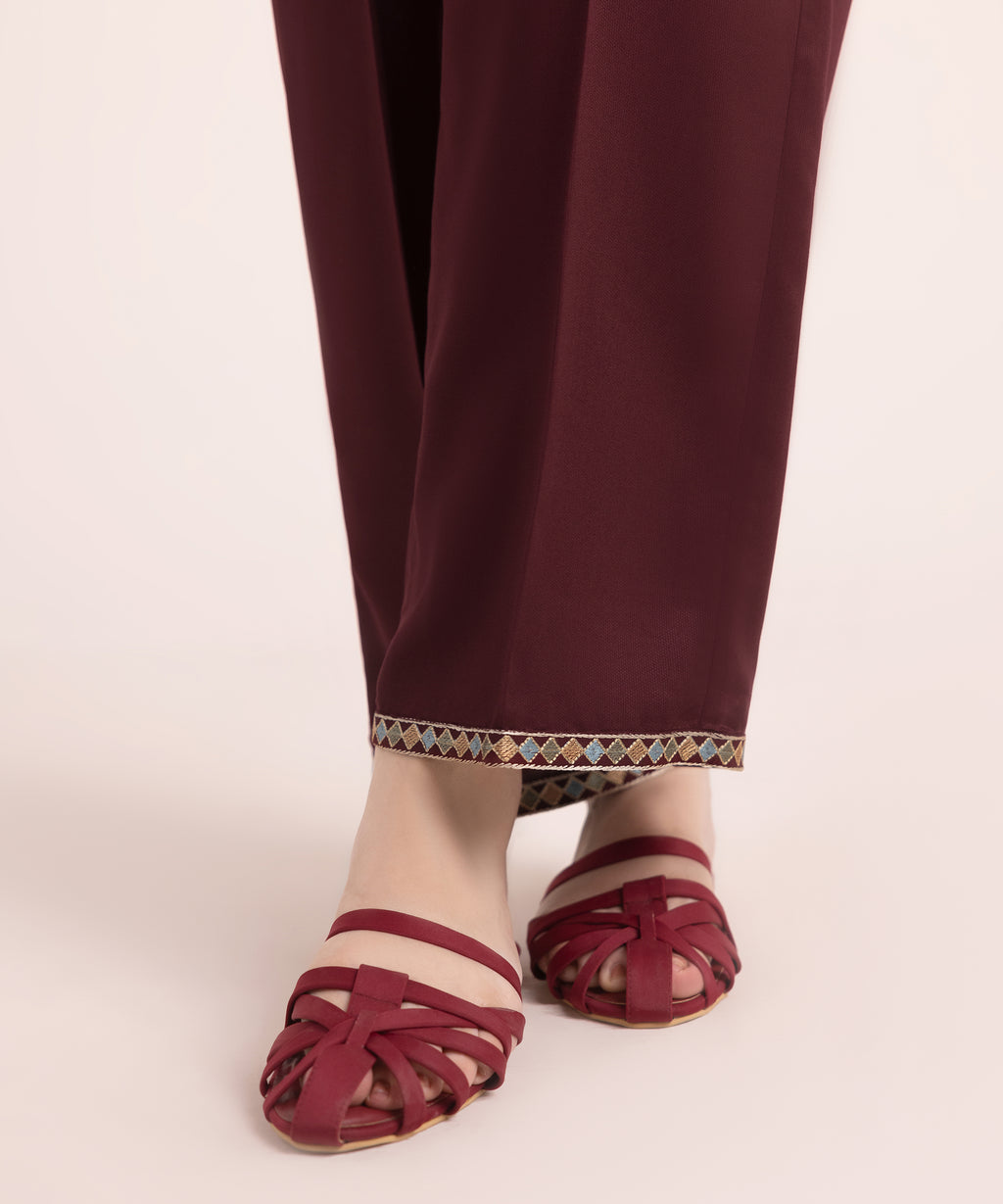 Women's RTW Bedford Solid Maroon Flared Pants
