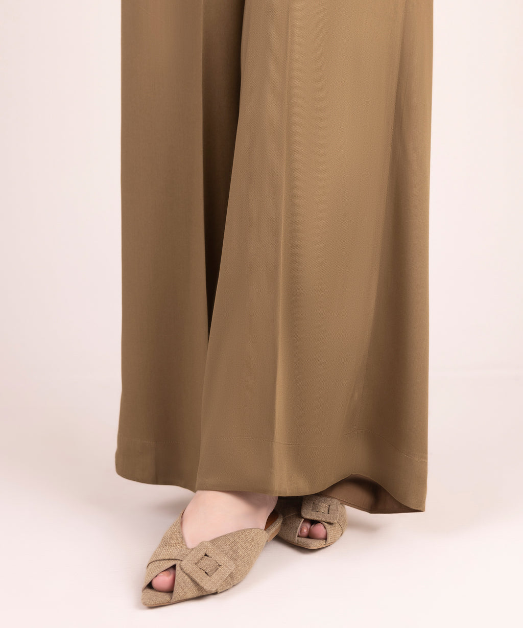 Women's RTW Bedford Solid Brown Flared Pants
