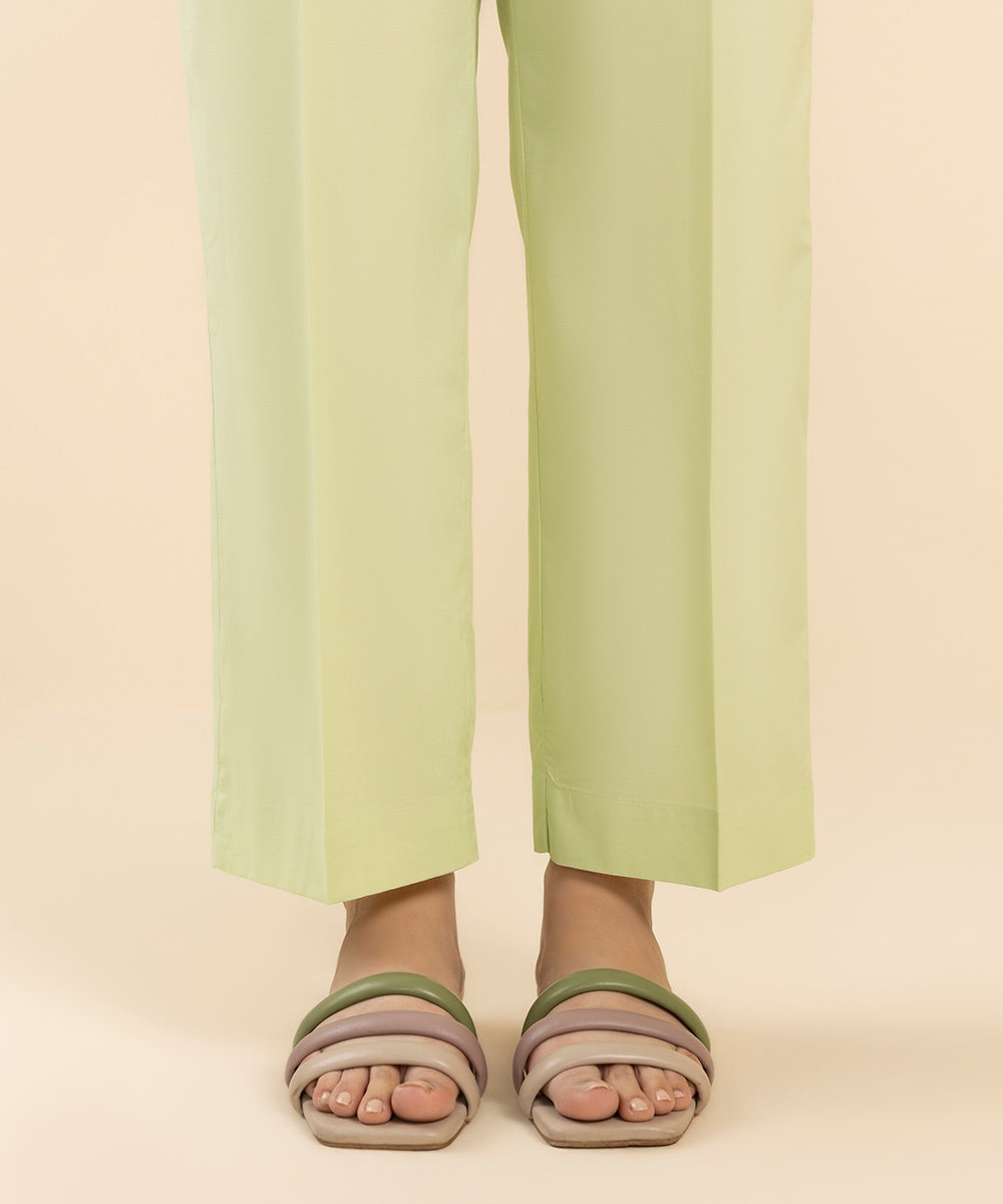 Solid Cambric Green Straight Pants