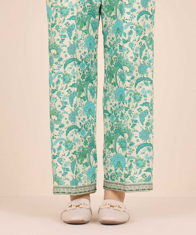 Women's Pret Printed Off White Khaddar Straight Trousers