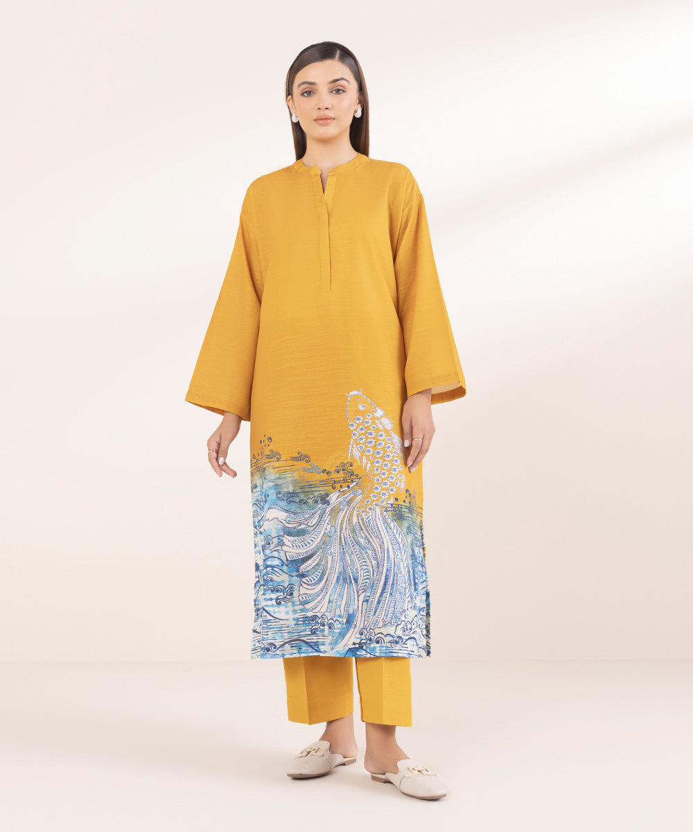 Women's Pret Yellow Printed Khaddar A-Line Shirt