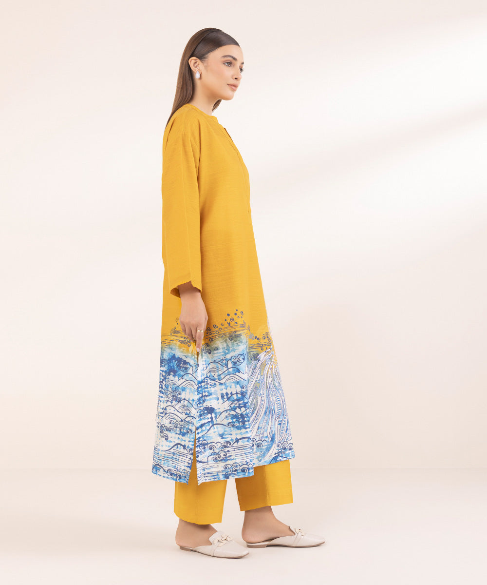 Women's Pret Yellow Printed Khaddar A-Line Shirt