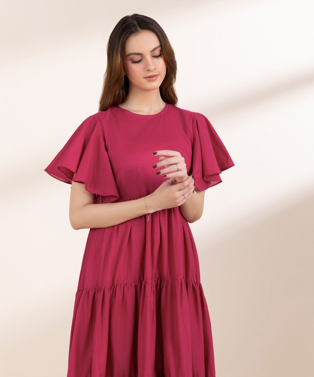 Women's Pret Cross Hatch Pink Tier Dress