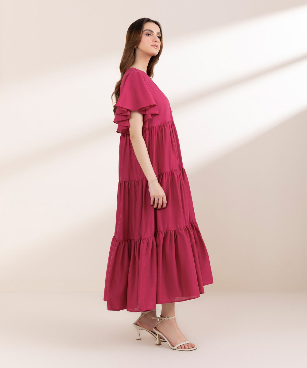 Women's Pret Cross Hatch Pink Tier Dress