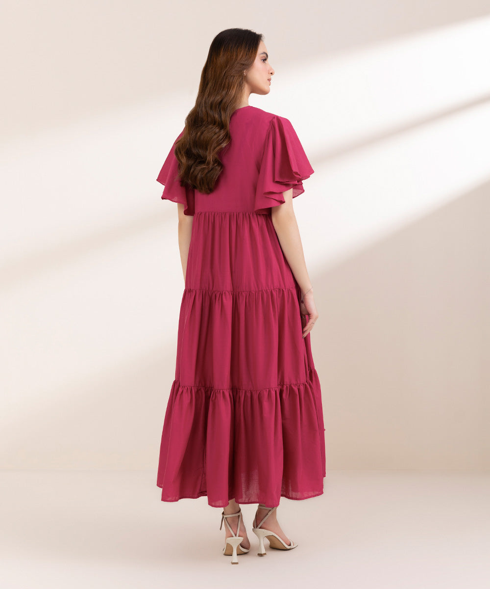 Women's Pret Cross Hatch Pink Tier Dress