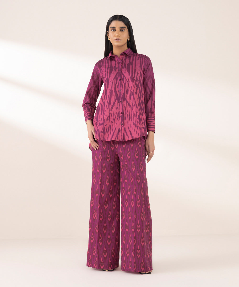 Women's RTW Cross Hatch Pink Printed Button Down Shirt