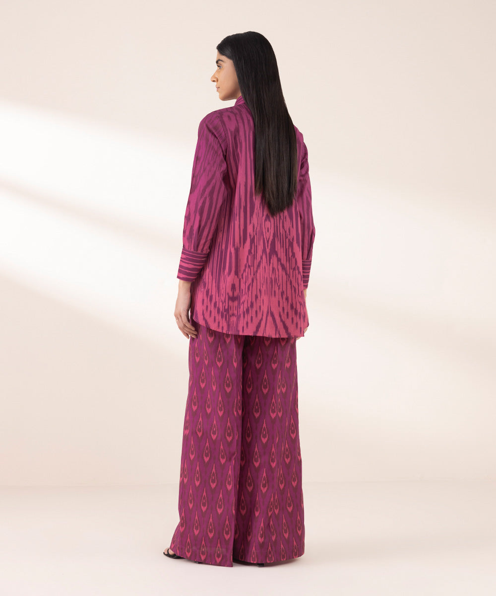 Women's RTW Cross Hatch Pink Printed Button Down Shirt