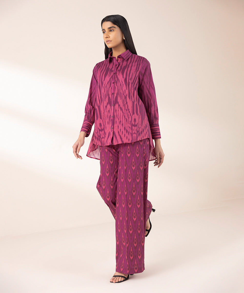 Women's RTW Cross Hatch Pink Printed Button Down Shirt