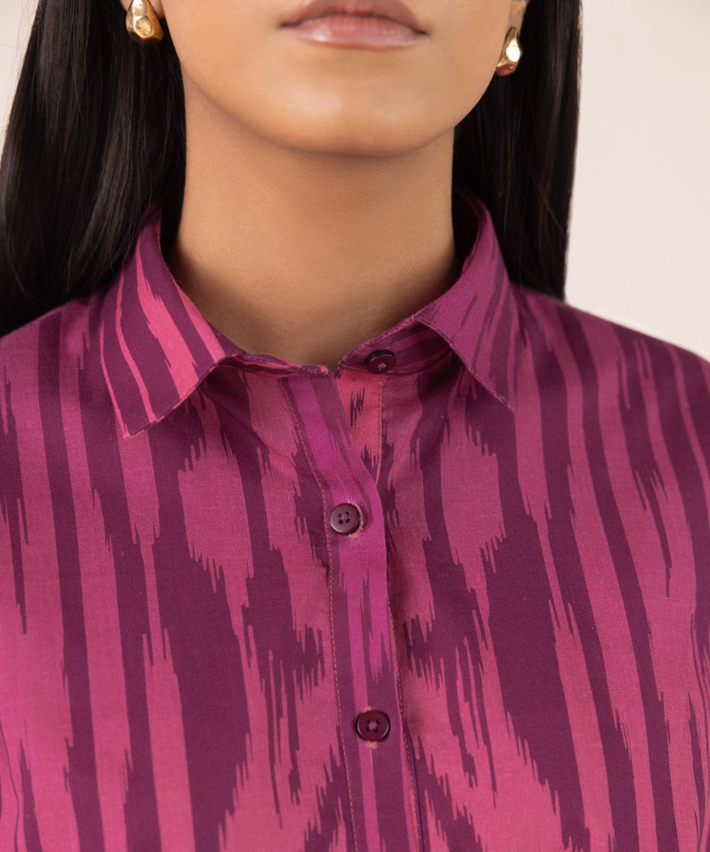 Women's RTW Cross Hatch Pink Printed Button Down Shirt