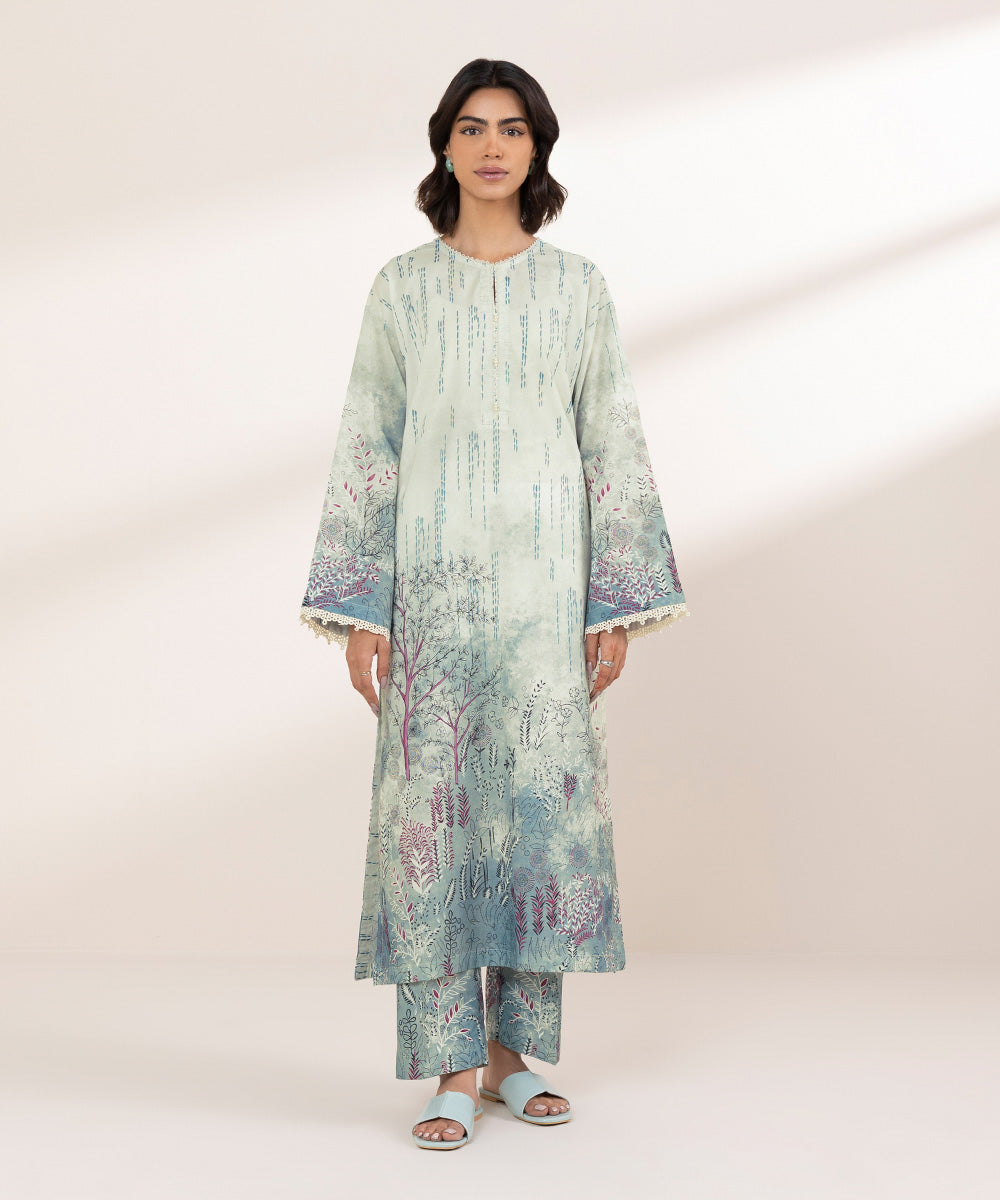 Women's RTW Cambric Blue Printed Boxy Shirt