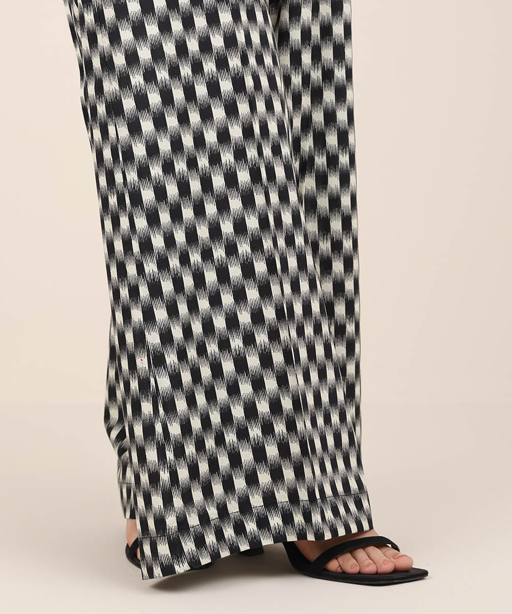 Women's RTW Cambric Black Printed Flared Pants