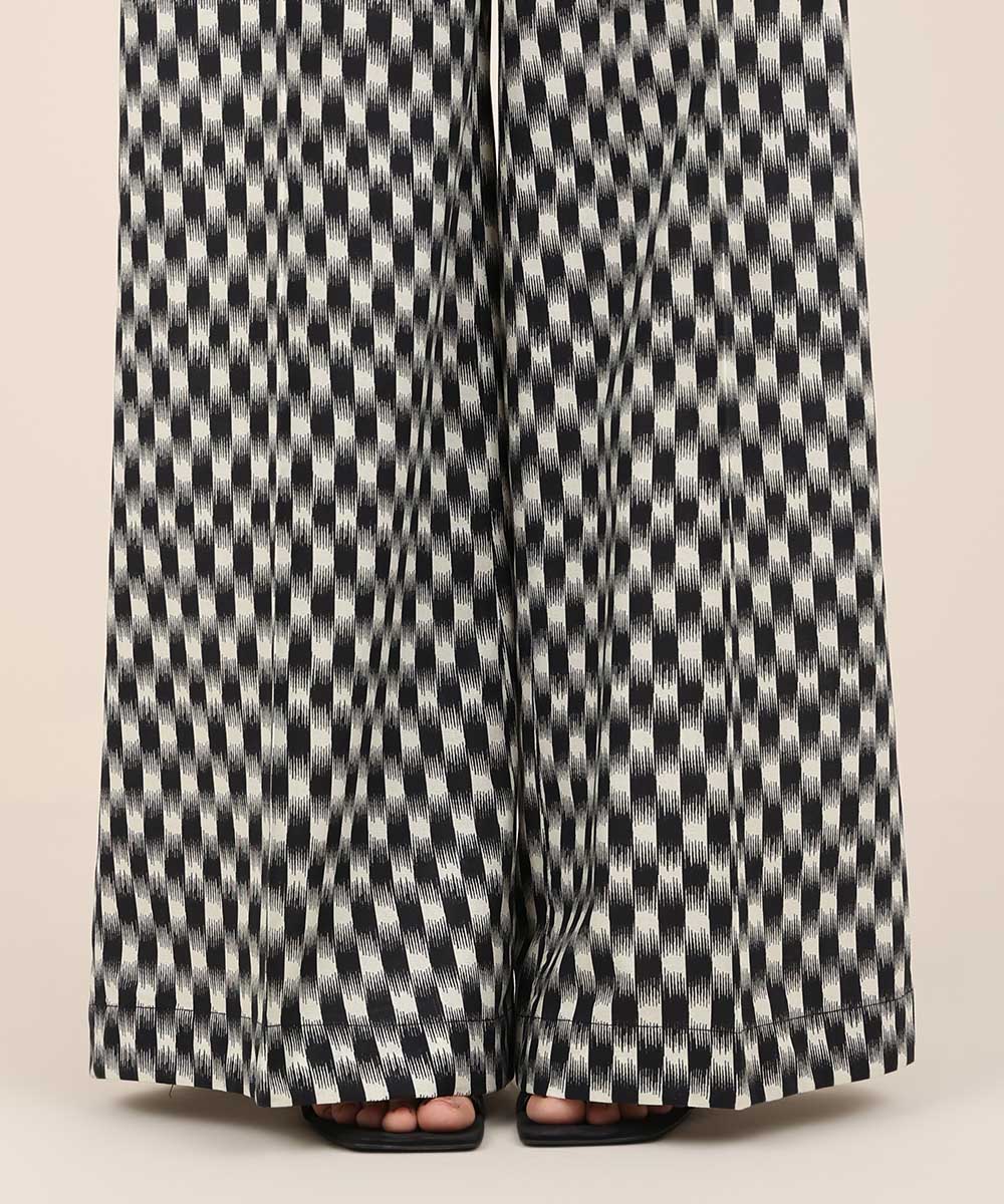 Women's RTW Cambric Black Printed Flared Pants