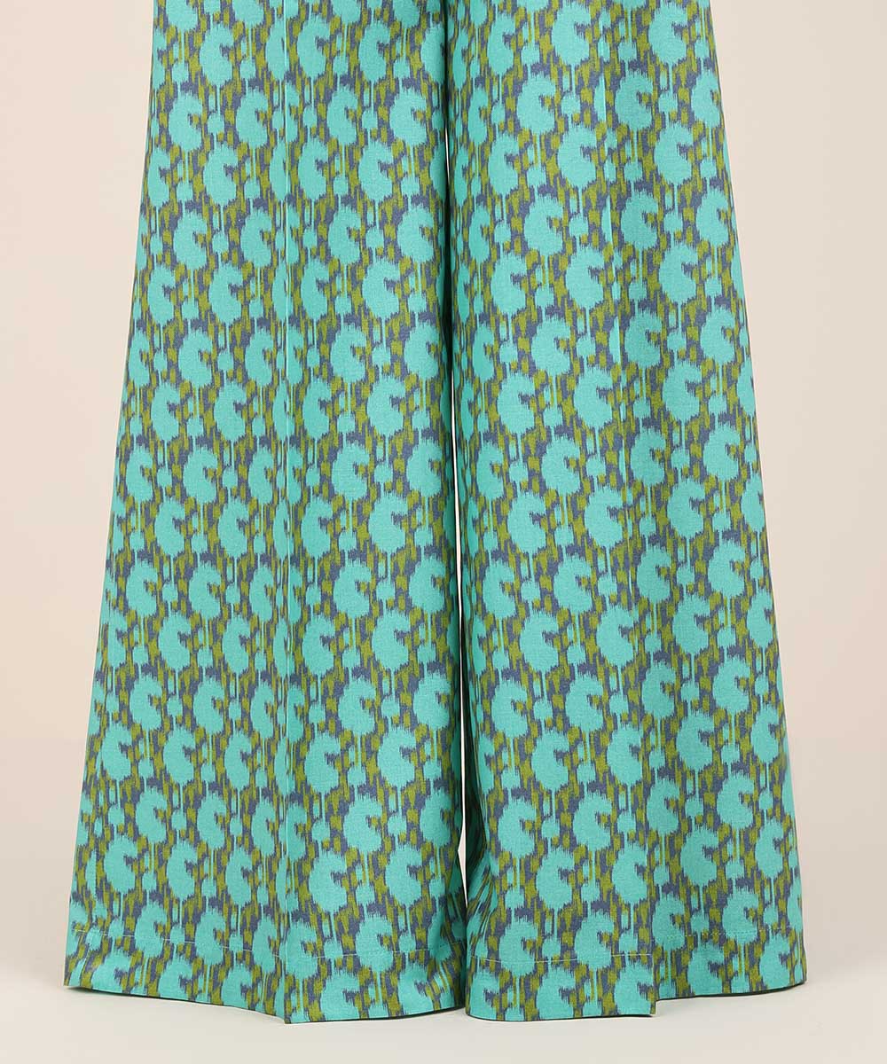 Women's RTW Cambric Green Printed Flared Pants