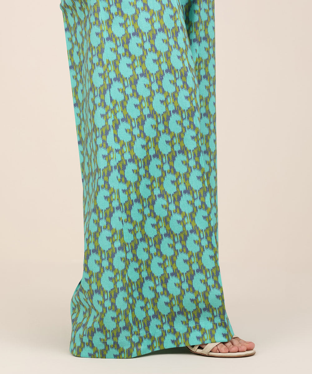 Women's RTW Cambric Green Printed Flared Pants