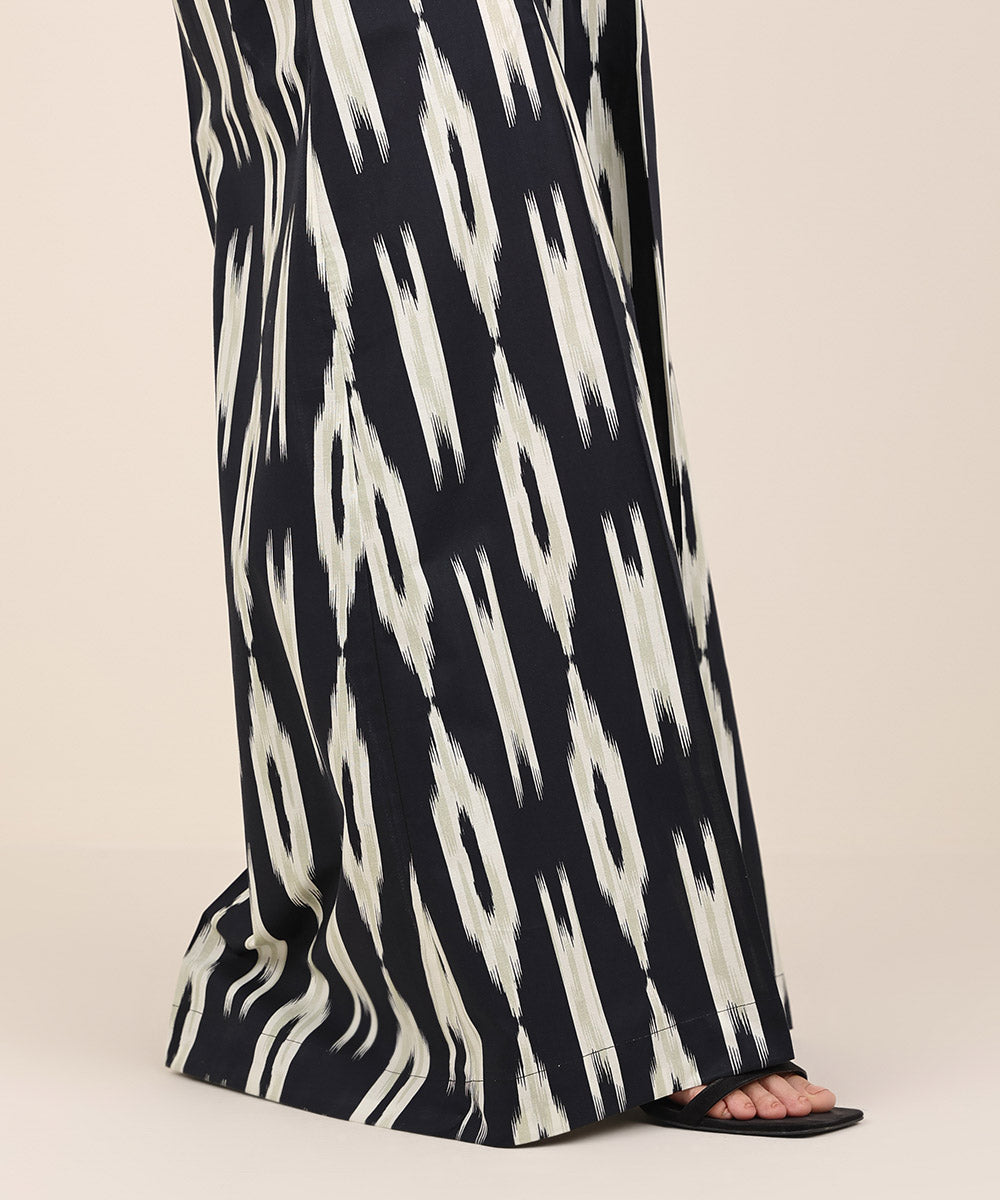 Women's RTW Cambric Black Printed Flared Pants
