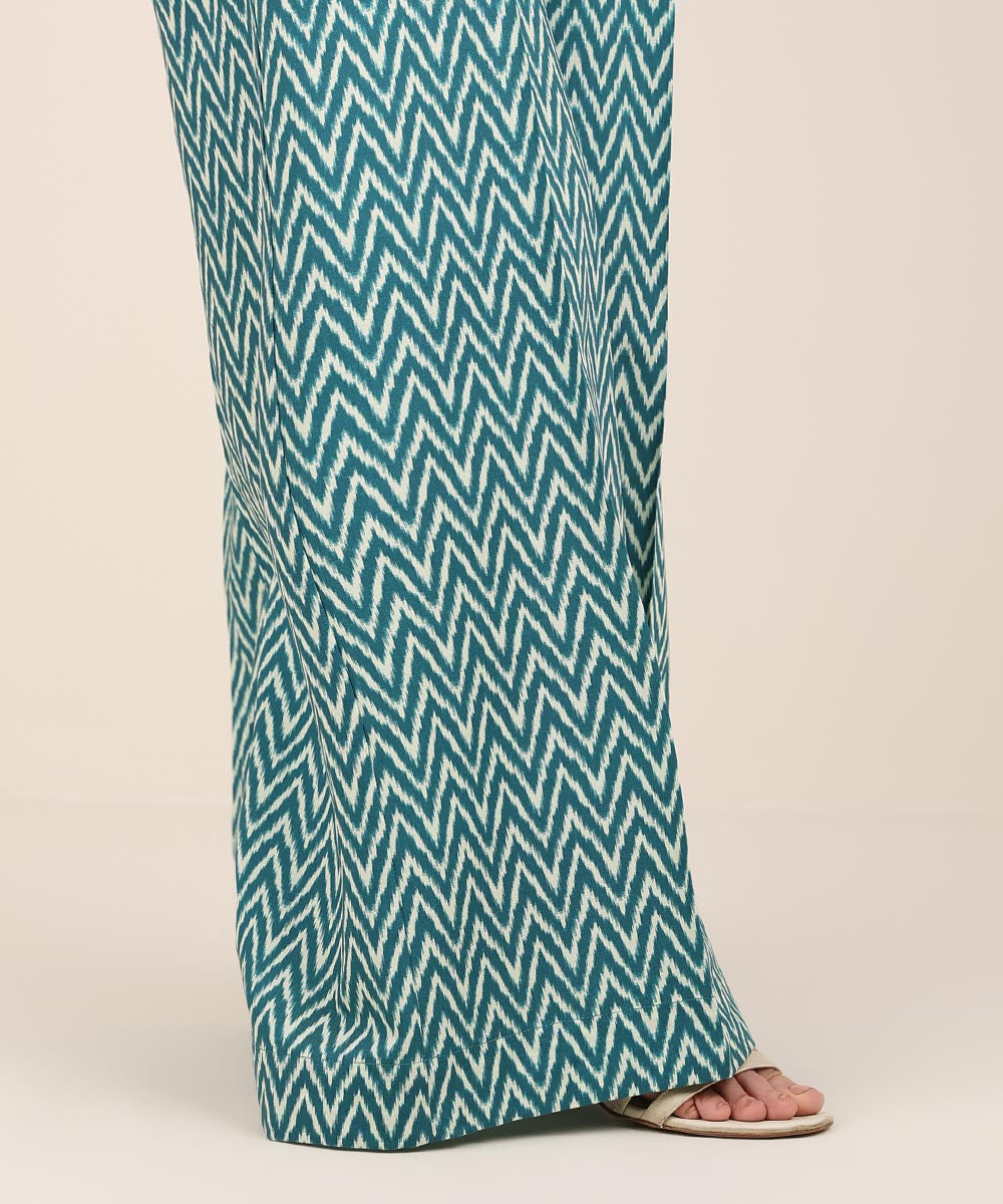 Women's RTW Cambric Blue Printed Flared Pants