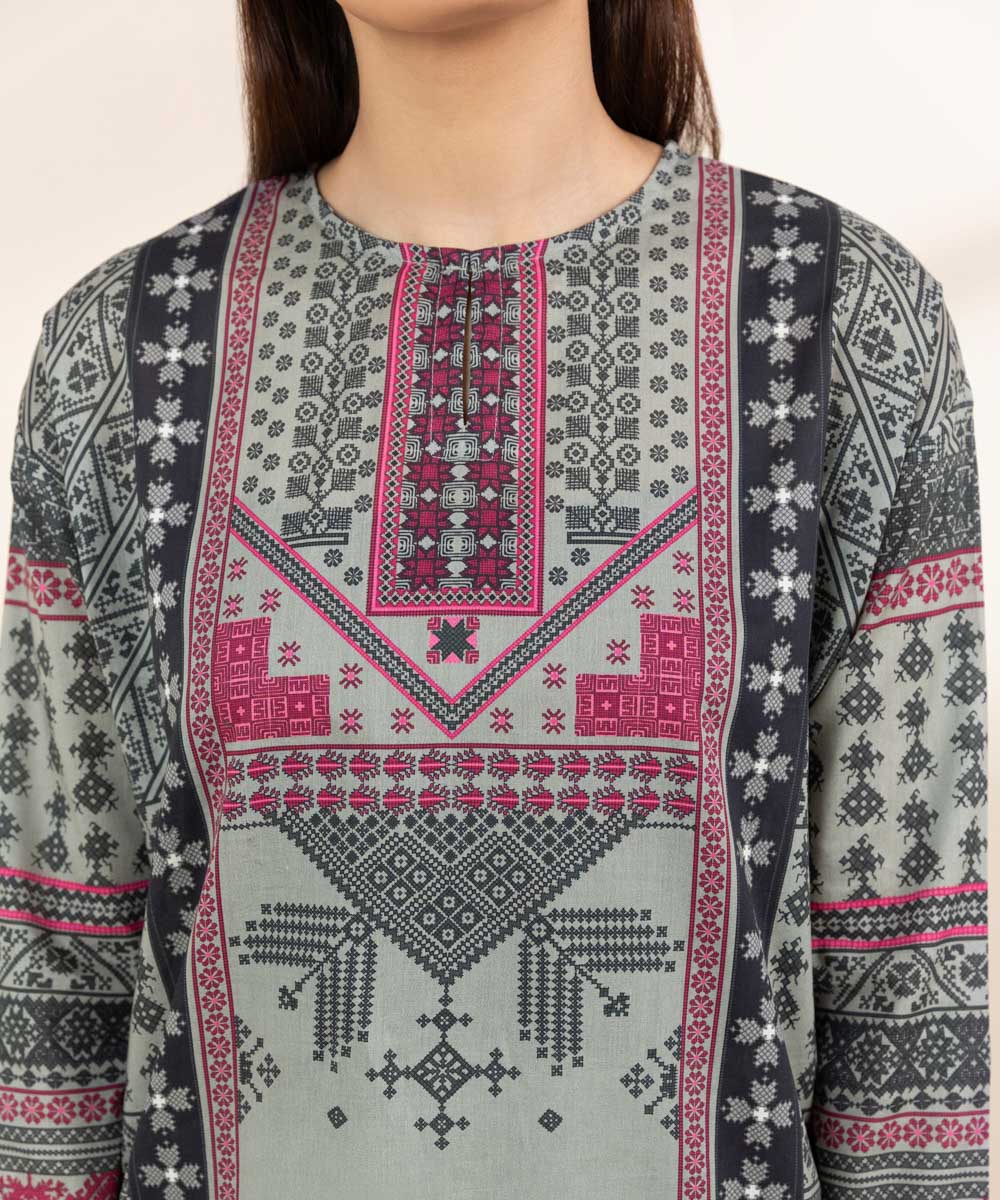 Women's Pret Cambric Grey Printed Boxy Shirt