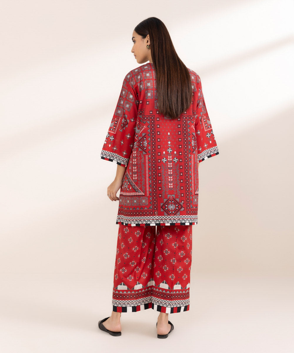 Women's Pret Cambric Red Printed Boxy Shirt