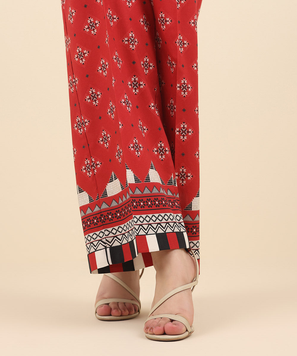 Women's Pret Cambric Red Printed Culottes