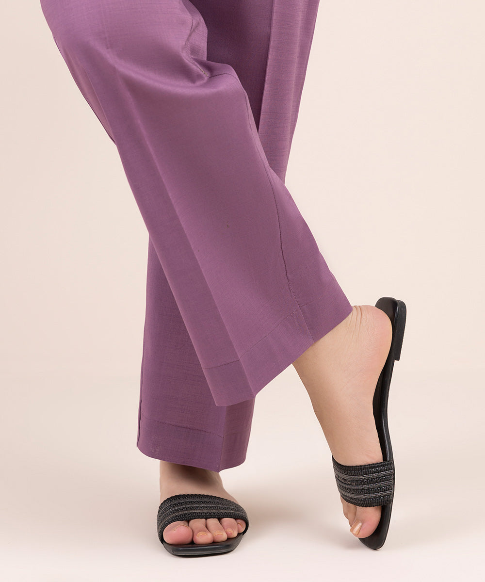 Women's Pret Cross Hatch Purple Solid Straight Pants