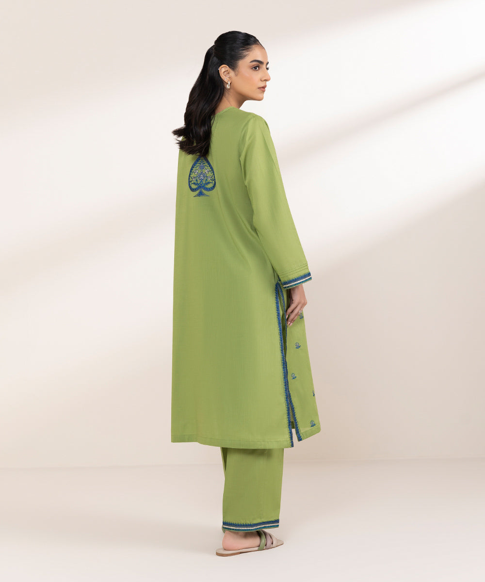 Women's Pret Cross Hatch Green Embroidered Straight Shirt