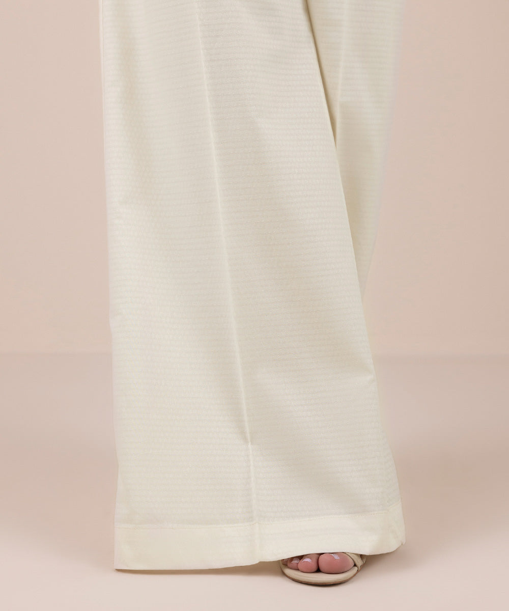 Women's Pret Dobby Off White Dyed Flared Pants