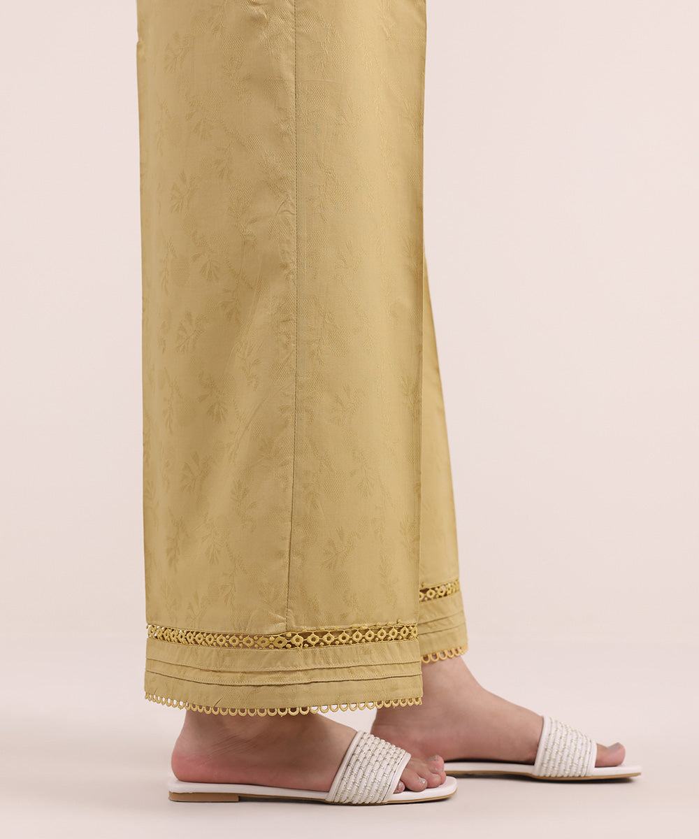 Women's Pret Cotton Jacquard Yellow Dyed Culottes