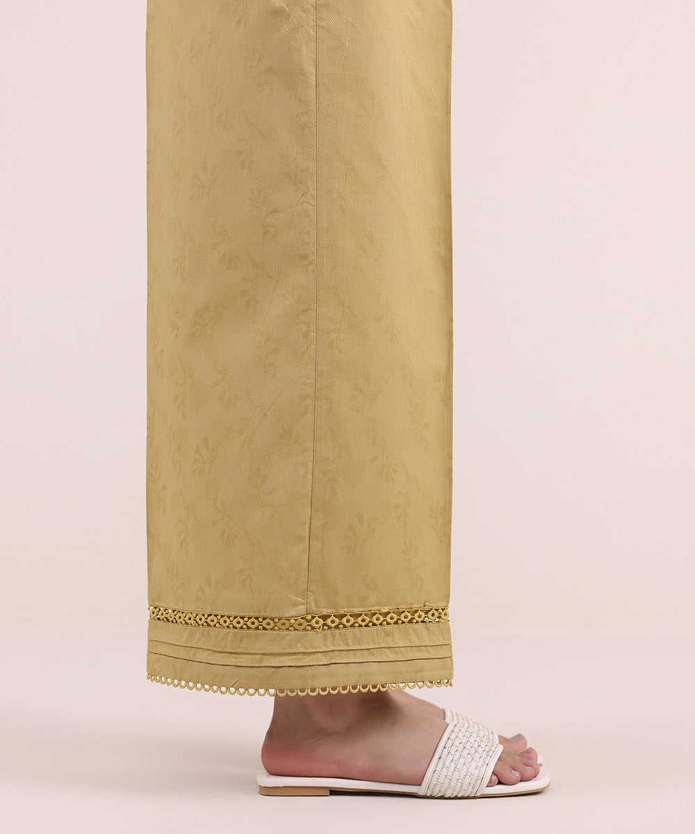 Women's Pret Cotton Jacquard Yellow Dyed Culottes