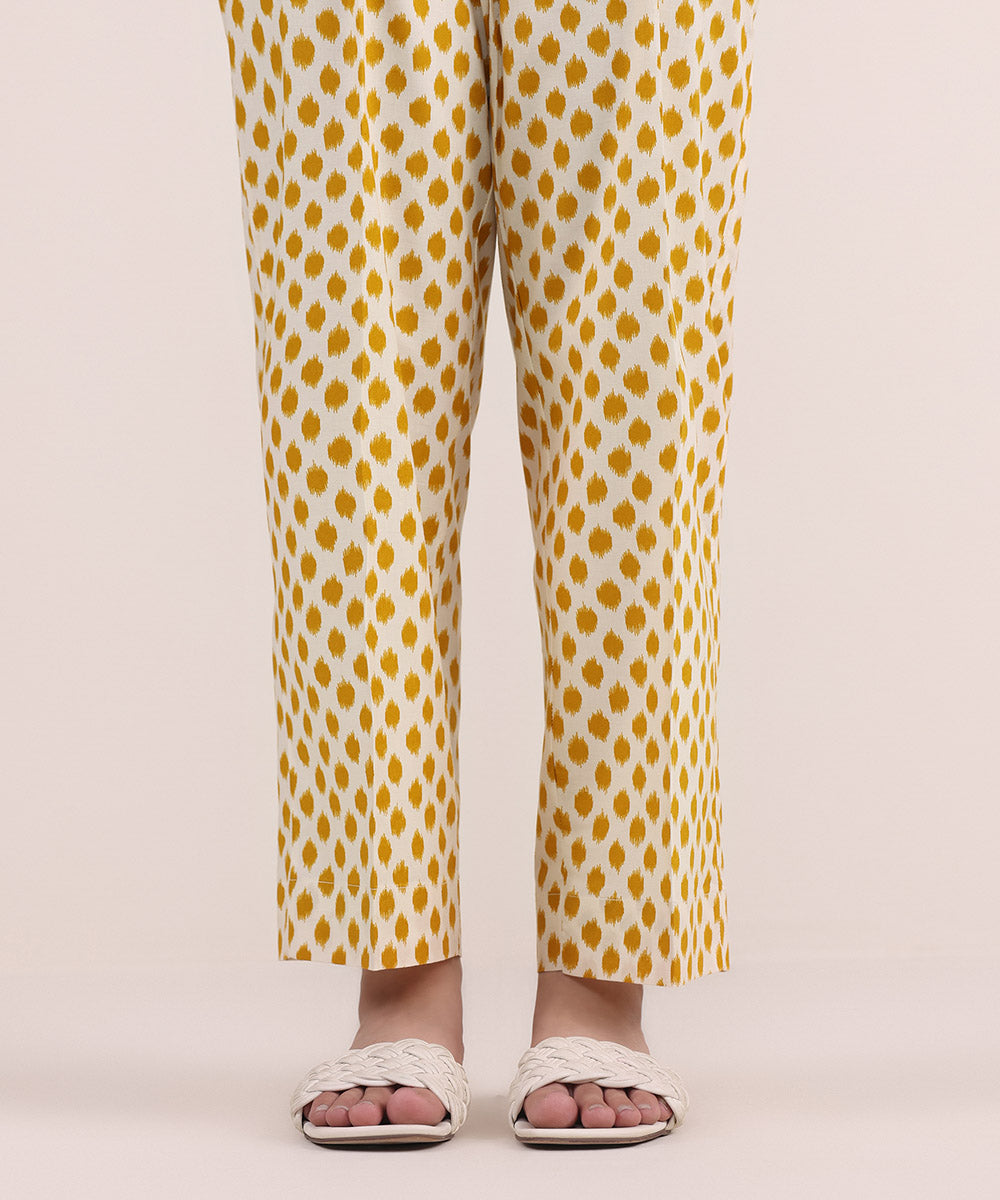 Women's Pret Cambric Orange Printed Straight Pants