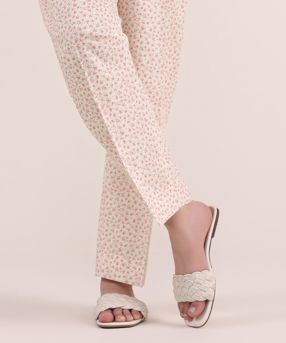 Women's Pret Cambric Pink Printed Straight Pants