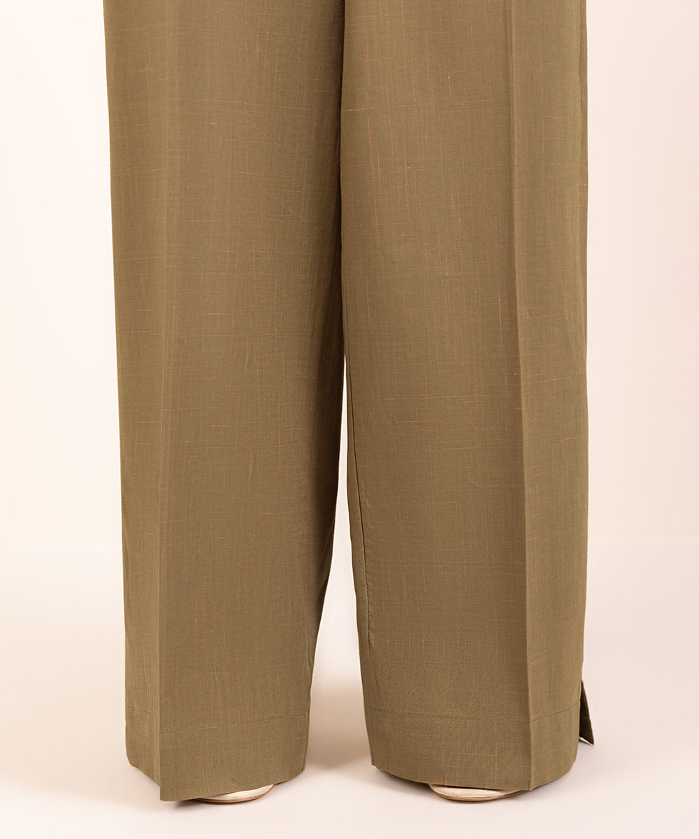 Women's Pret Textured Cotton Brown Solid Culottes