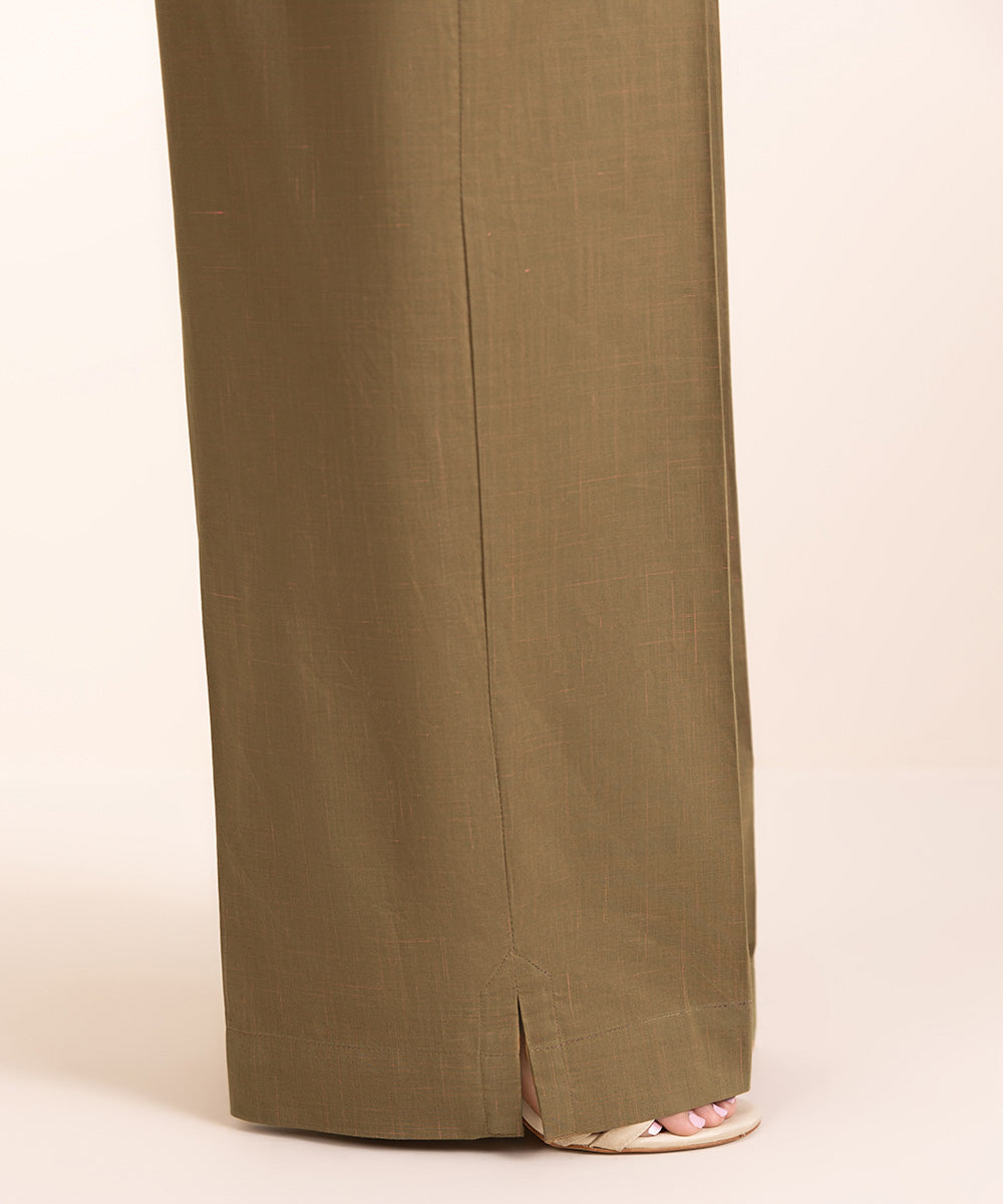 Women's Pret Textured Cotton Brown Solid Culottes