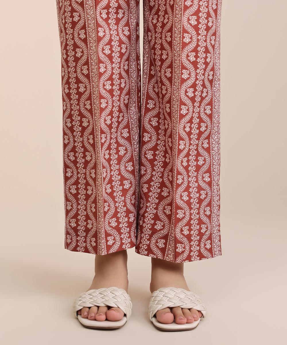 Women's Pret Cambric Brown Printed Straight Pants