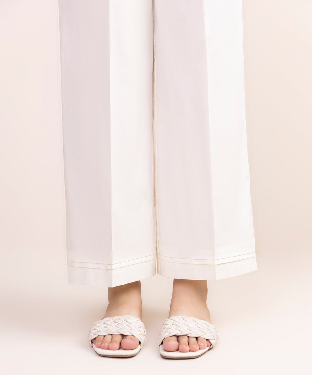 Women's Pret Cotton Viscose White Solid Culottes