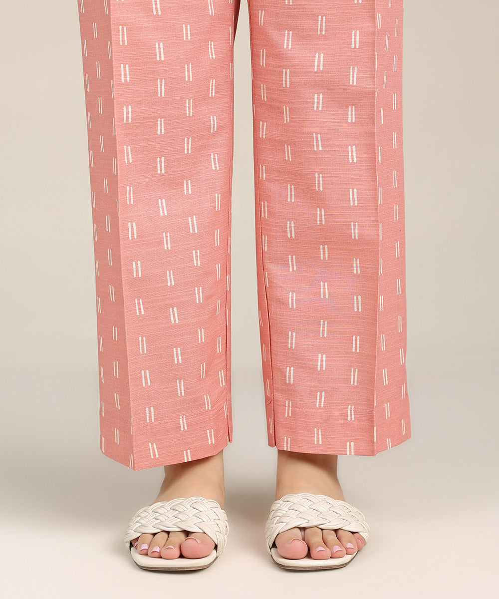 Women's Pret Khaddar Pink Printed Straight Pants