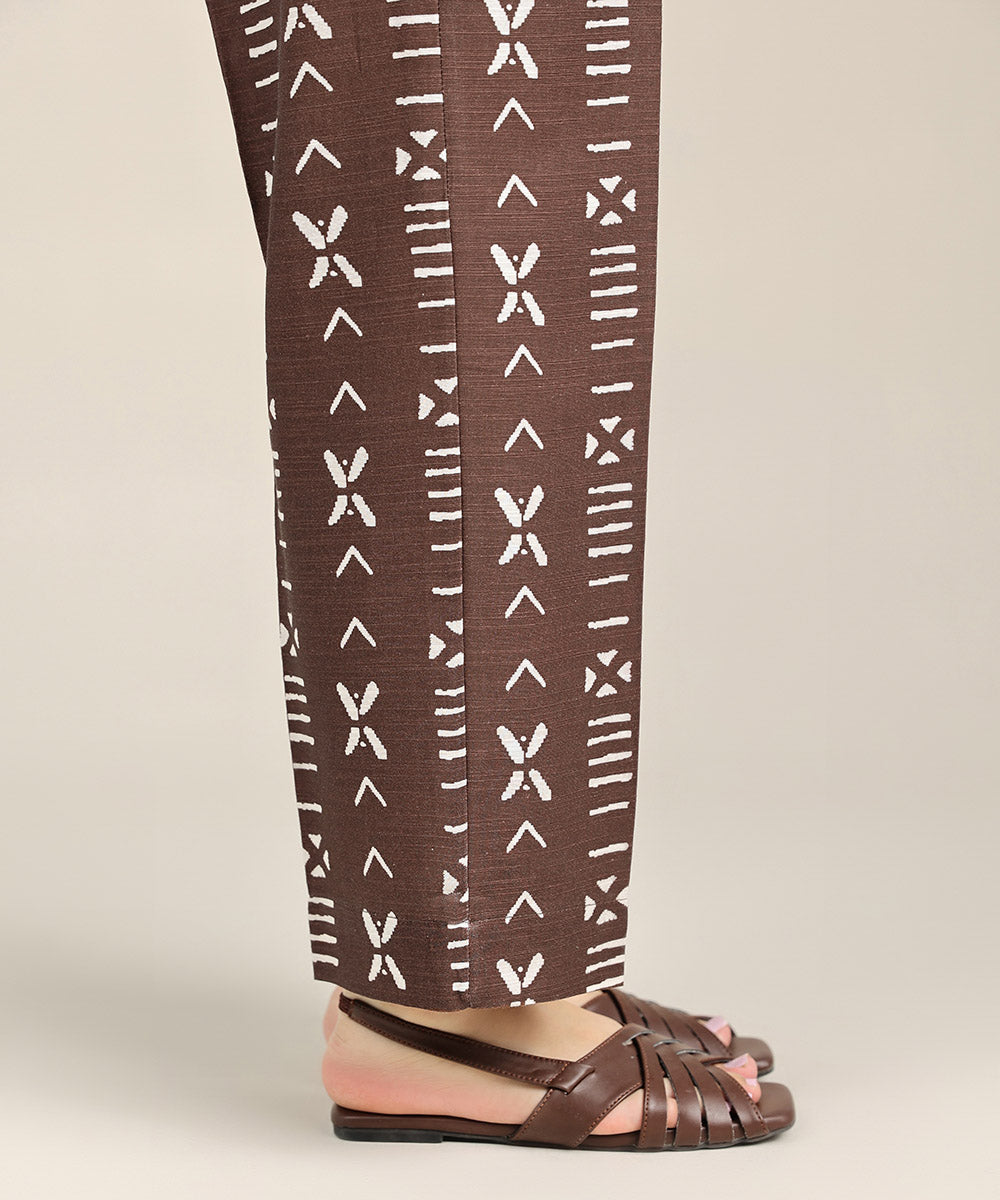 Women's Pret Khaddar Brown Printed Straight Pants