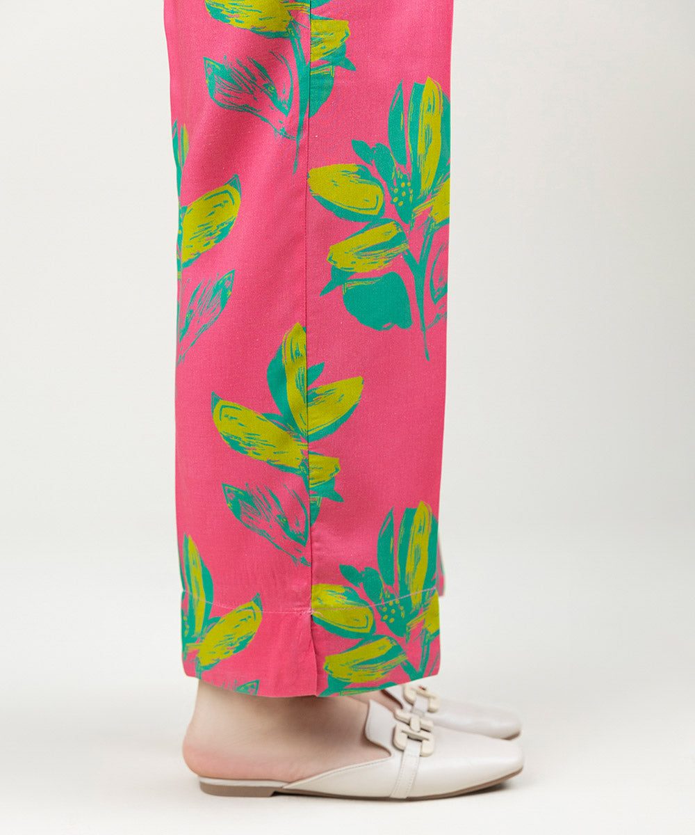 Women's Pret Linen Printed Flamingo Pink Straight Pants