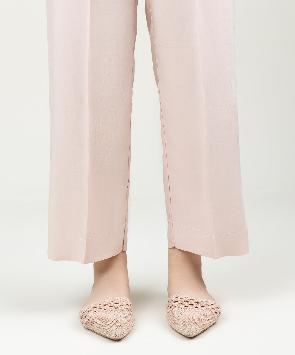 Women's Pret Linen Solid Powder Pink Straight Pants