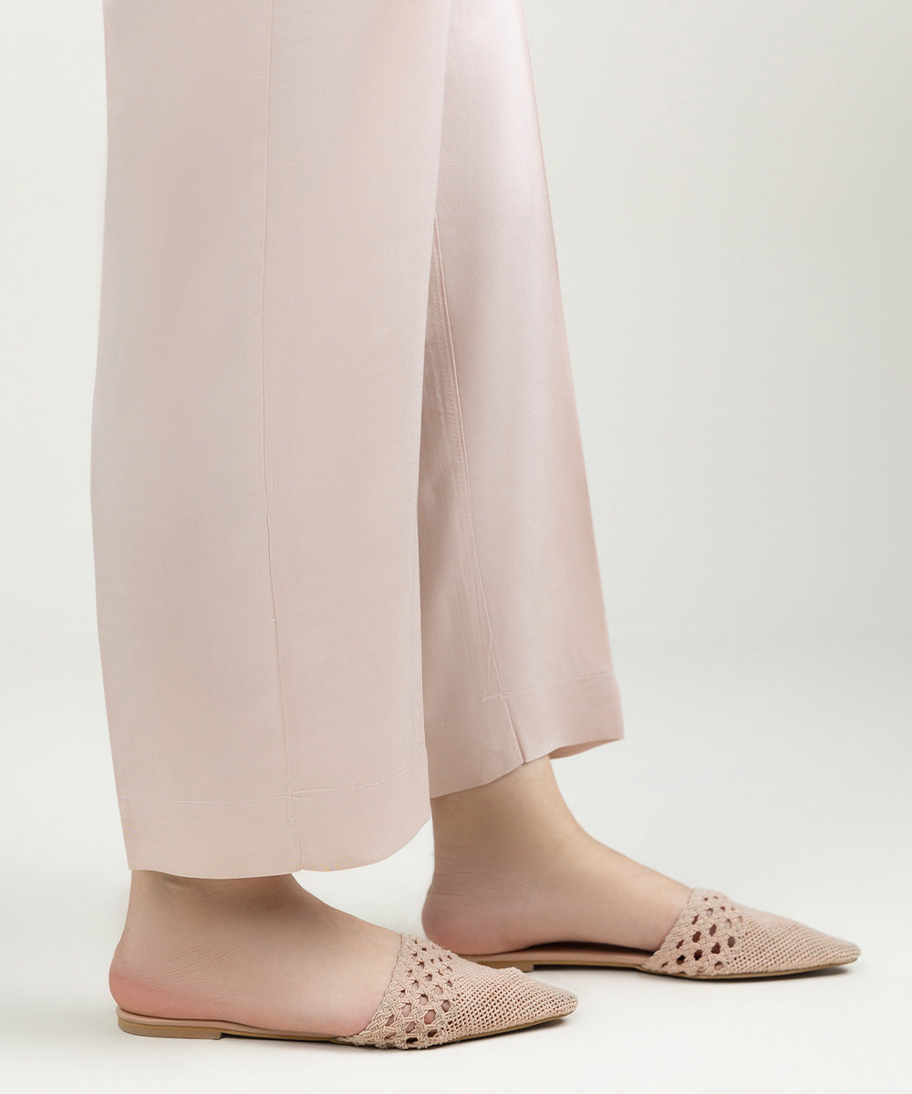 Women's Pret Linen Solid Powder Pink Straight Pants