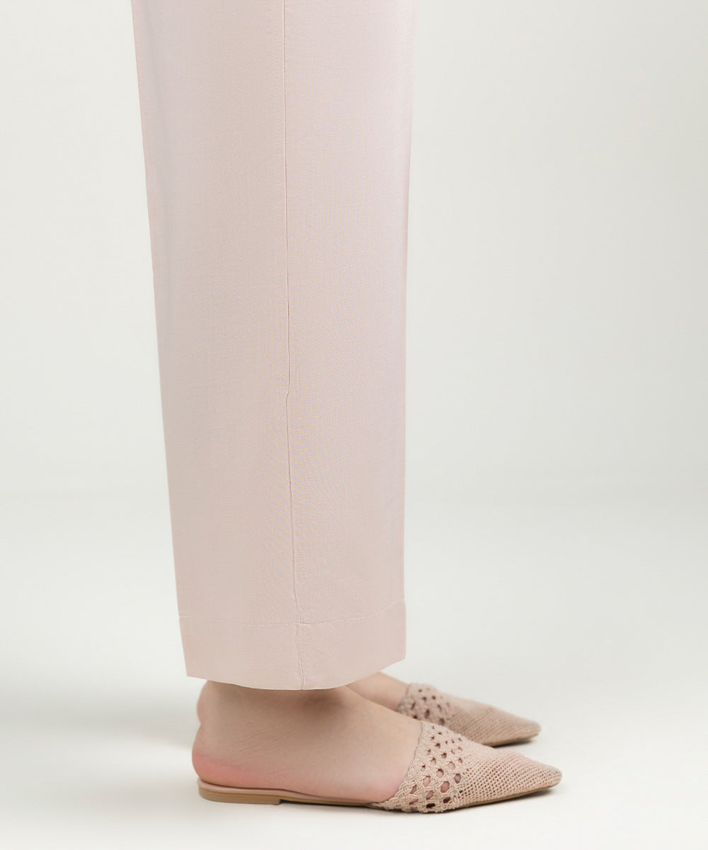 Women's Pret Linen Solid Powder Pink Straight Pants