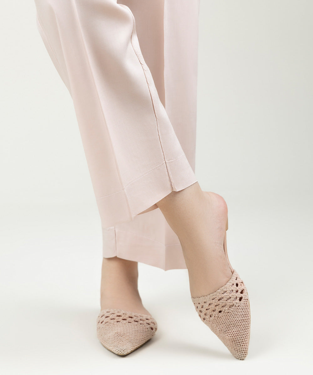 Women's Pret Linen Solid Powder Pink Straight Pants