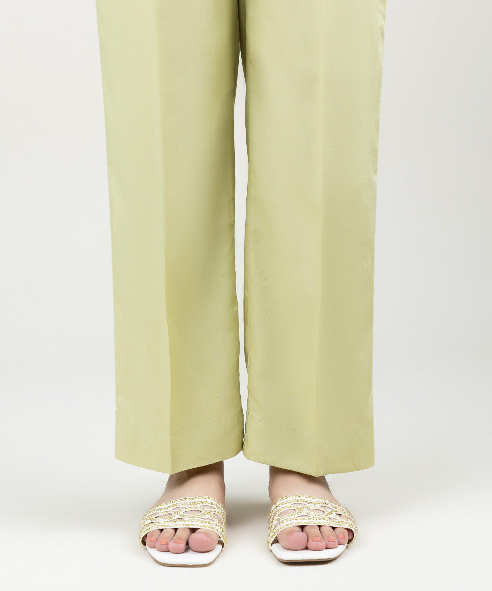 Women's Pret Linen Solid Sage Green Straight Pants